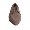 Woman's laced derby shoe with elastic bands in taupe suede heel 1 - Available sizes:  42, 43