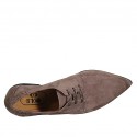 Woman's laced derby shoe with elastic bands in taupe suede heel 1 - Available sizes:  42, 43