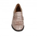 Woman's mocassin in beige leather and printed leather heel 6 - Available sizes:  33, 45