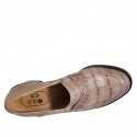 Woman's mocassin in beige leather and printed leather heel 6 - Available sizes:  33, 45