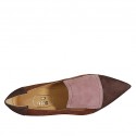 Woman's shoe with elastics in brown, rose and taupe suede heel 5 - Available sizes:  43, 45