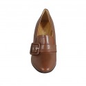 Woman's highfronted pump with elastics and buckle in tan brown leather heel 8 - Available sizes:  42