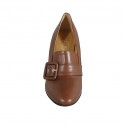 Zapato alto para mujer con elasticos y hebilla en piel cognac tacon 8 - Tallas disponibles:  42