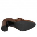 Zapato alto para mujer con elasticos y hebilla en piel cognac tacon 8 - Tallas disponibles:  42