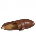 Zapato alto para mujer con elasticos y hebilla en piel cognac tacon 8 - Tallas disponibles:  42