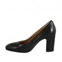 Zapato de salon redondeado para mujer en piel negra tacon 8 - Tallas disponibles:  32
