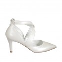 Woman's pump in pearled ivory leather with backside zipper and crossed straps heel 7 - Available sizes:  45