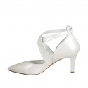 Woman's pump in pearled ivory leather with backside zipper and crossed straps heel 7 - Available sizes:  44, 45