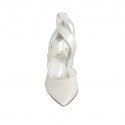 Woman's pump in pearled ivory leather with backside zipper and crossed straps heel 7 - Available sizes:  45