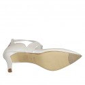 Woman's pump in pearled ivory leather with backside zipper and crossed straps heel 7 - Available sizes:  44, 45