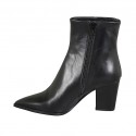 Woman's pointy ankle boot with zipper and studs in black leather heel 7 - Available sizes:  42