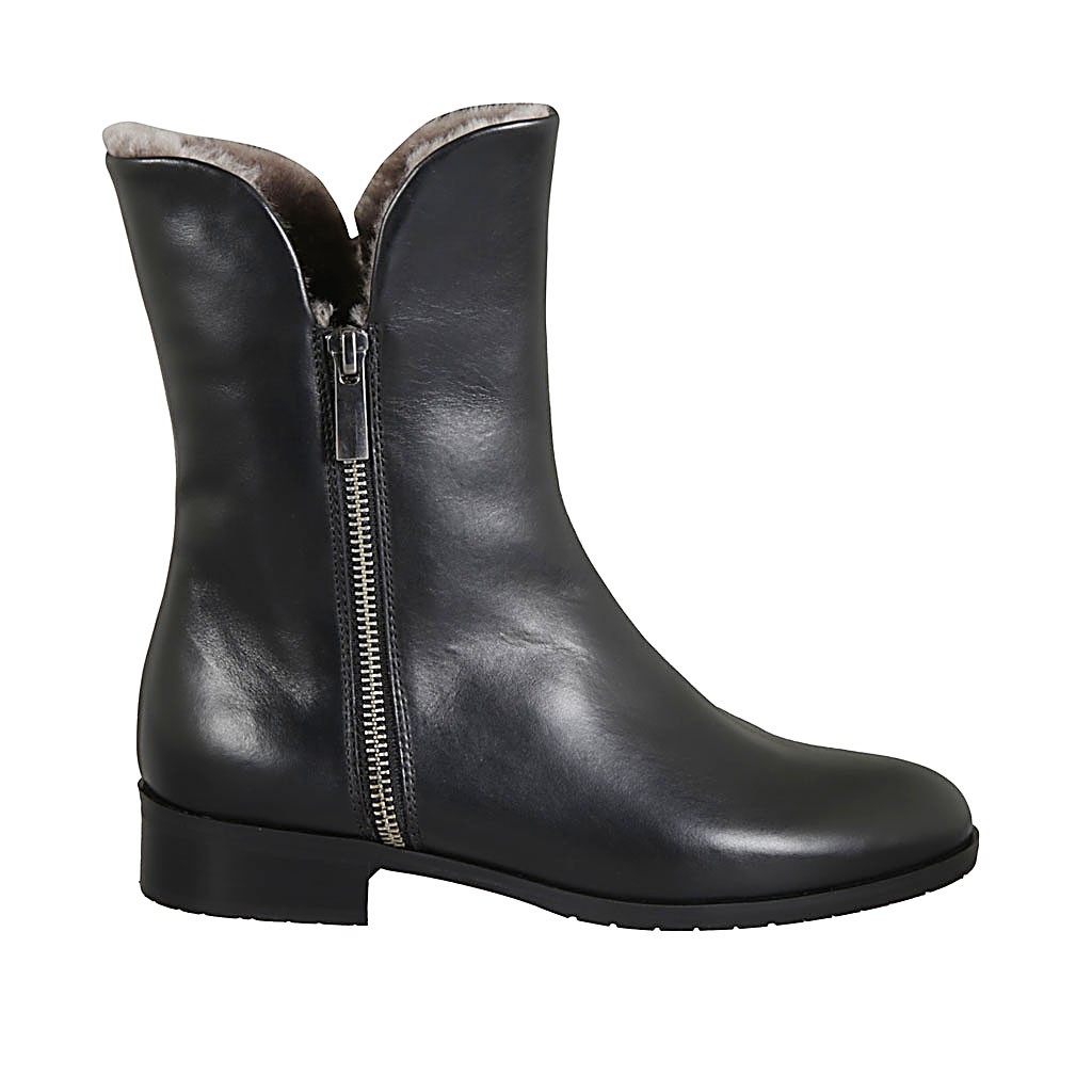 Botines forrados para mujer en piel negra con cremallera tacon 3