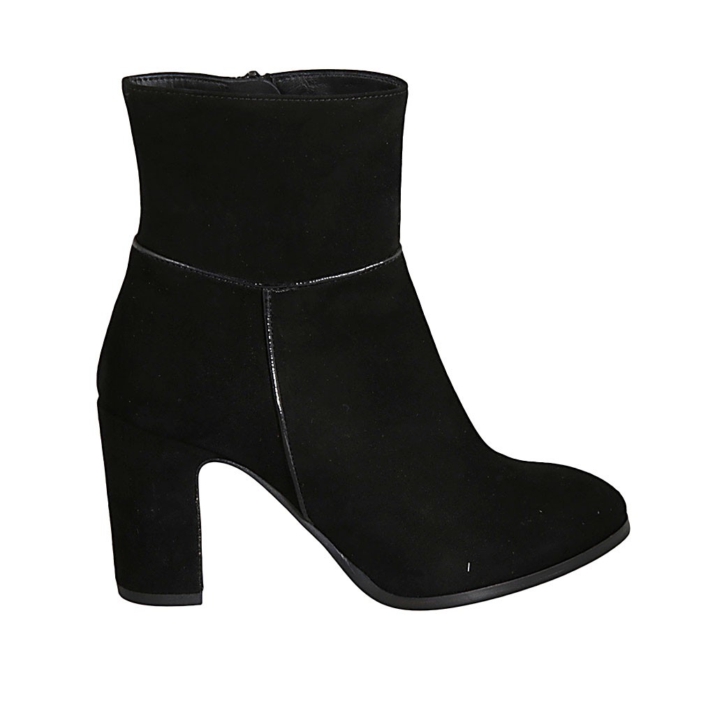 black suede boots with block heel