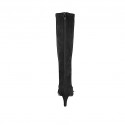 Bottes à bout pointu pour femmes avec fermeture éclair et boucle en daim elastique noir et cuir imprimé noir et blanc talon 6 - Pointures disponibles:  31