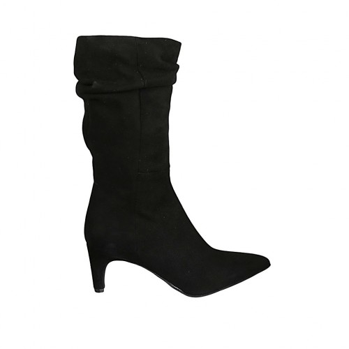 Bota bajas a punta para mujer en gamuza negra tacon 6
