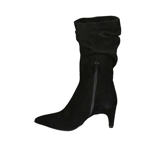 Bota bajas a punta para mujer en gamuza negra tacon 6