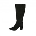 Woman's pointy boot with zipper in black suede heel 7 - Available sizes:  31, 32