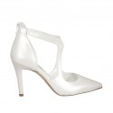 Woman's open shoe in pearled ivory leather with backside zipper heel 9 - Available sizes:  32, 42, 43