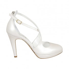 Woman's open shoe in pearled ivory leather with strap, platform and heel 10 - Available sizes:  43