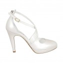 Woman's open shoe in pearled ivory leather with strap, platform and heel 10 - Available sizes:  43