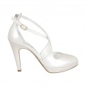 Woman's open shoe in pearled ivory leather with strap, platform and heel 10 - Available sizes:  31, 43