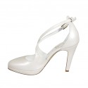 Woman's open shoe in pearled ivory leather with strap, platform and heel 10 - Available sizes:  31, 43