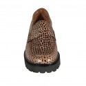 Woman's mocassin in tan brown printed leather heel 3 - Available sizes:  32
