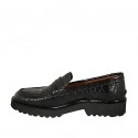 Woman's mocassin in black printed leather heel 3 - Available sizes:  32