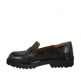 Woman's mocassin with zipper accessory in black printed leather heel 3 - Available sizes:  32 2
