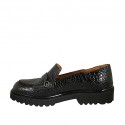 Woman's mocassin with zipper accessory in black printed leather heel 3 - Available sizes:  32