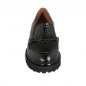 Woman's mocassin with zipper accessory in black printed leather heel 3 - Available sizes:  32