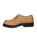 Scarpa stringata derby da donna in camoscio beige tacco 3 - Misure disponibili: 33, 42, 43, 45