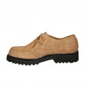 Woman's laced derby shoe in beige suede heel 3 - Available sizes:  33, 42, 43, 45