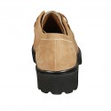 Scarpa stringata derby da donna in camoscio beige tacco 3 - Misure disponibili: 33, 42, 43, 45