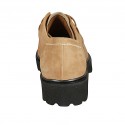 Zapato derby para mujer con cordones en gamuza beis tacon 3 - Tallas disponibles:  33, 42, 43, 45
