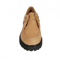 Scarpa stringata derby da donna in camoscio beige tacco 3 - Misure disponibili: 33, 42, 43, 45