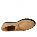 Chaussure derby à lacets pour femmes en daim beige talon 3 - Pointures disponibles:  43
