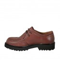 Woman's laced derby shoe in light brown leather heel 3 - Available sizes:  32, 43
