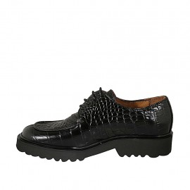 Zapato derby para mujer con cordones en piel imprimida negra tacon 3 - Tallas disponibles:  42 2