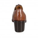 Woman's derby laced shoe in cognac brown leather heel 6 - Available sizes:  43