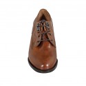 Woman's derby laced shoe in cognac brown leather heel 6 - Available sizes:  43