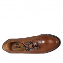 Woman's derby laced shoe in tan brown leather heel 6 - Available sizes:  43