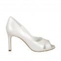 Woman's open toe pump in pearled ivory leather heel 8 - Available sizes:  31