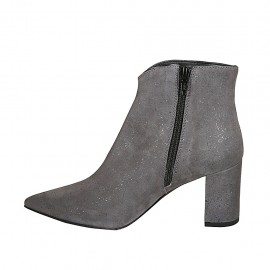Woman's pointy ankle boot with zipper in glittered printed grey suede heel 7 - Available sizes:  43 2