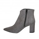 Woman's pointy ankle boot with zipper in glittered printed grey suede heel 7 - Available sizes:  43