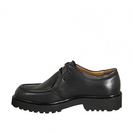 Woman's laced derby shoe in black leather heel 3 - Available sizes:  32 2