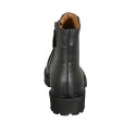Woman's ankle boot with zipper in black leather and taupe suede heel 3 - Available sizes:  42, 44