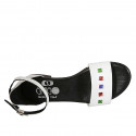 Woman's open shoe with strap and multicoloured studs in white leather heel 2 - Available sizes:  32, 33