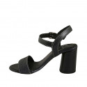 Woman's strap sandal in dark blue leather and printed leather heel 7 - Available sizes:  42, 43