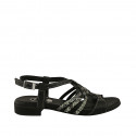 Sandale pour femmes en cuir noir et cuir imprimé noir et vert talon 2 - Pointures disponibles:  42